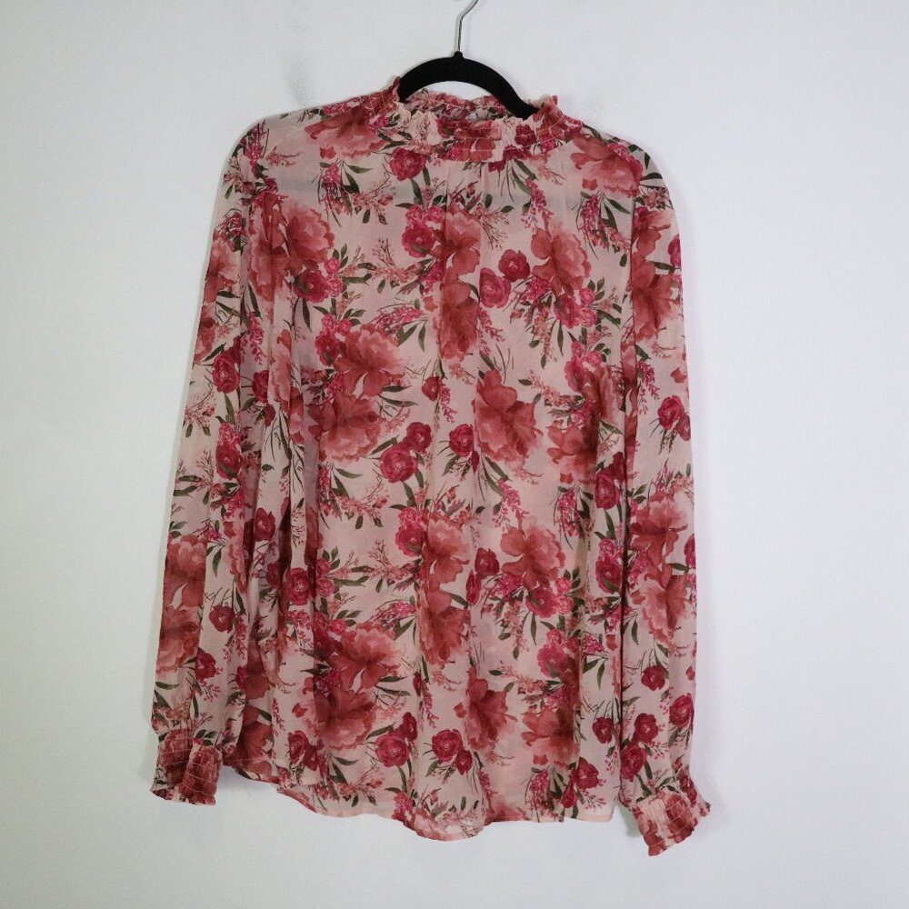 Torrid Floral Sheer Mock Neck Blouse Womens‎ 1X Pink Long Sleeve Pullover Flowy